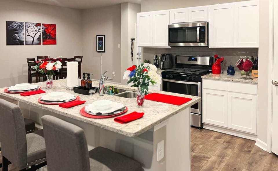 Book the best Airbnb in Lake Charles! The home features a full kitchen with plenty of space to cook for your group, plus a drip coffee pot and a Keurig for your coffee convenience.