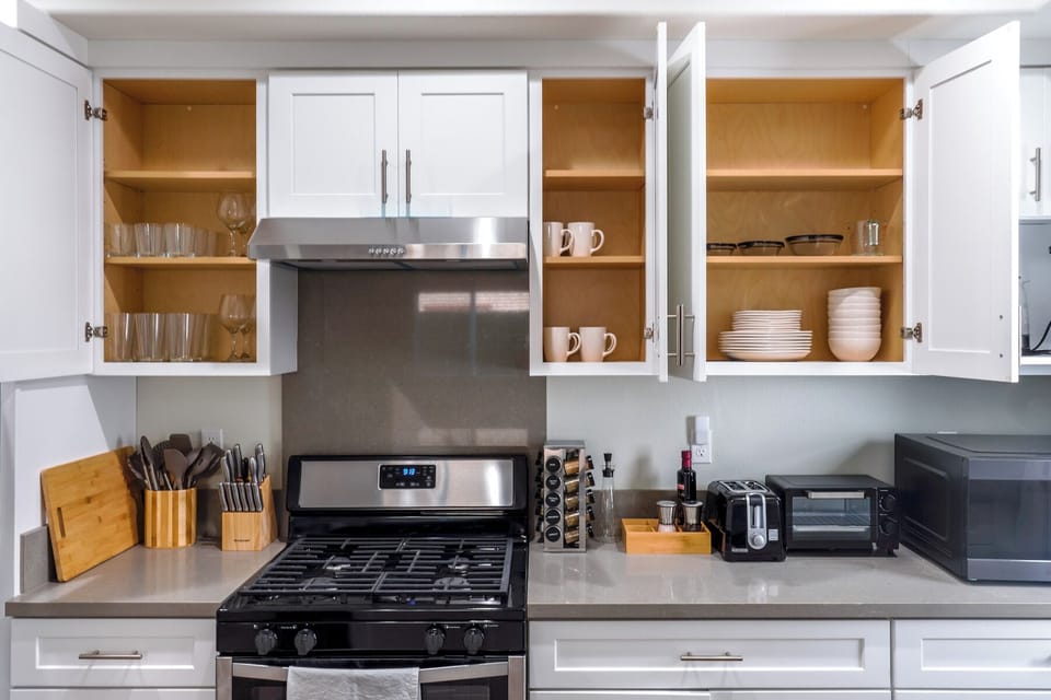 Fully stocked kitchen utensils, appliances and many more