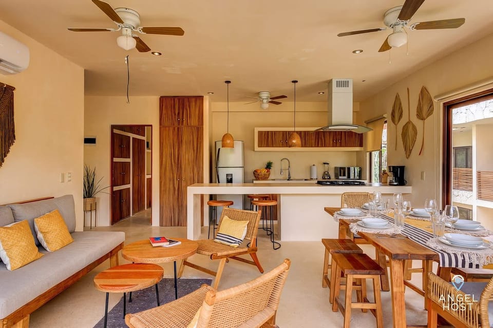 A soothing, natural open plan layout