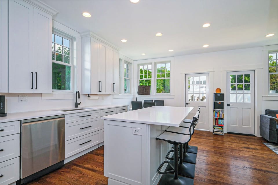 Kitchen with large island for eating and food prep