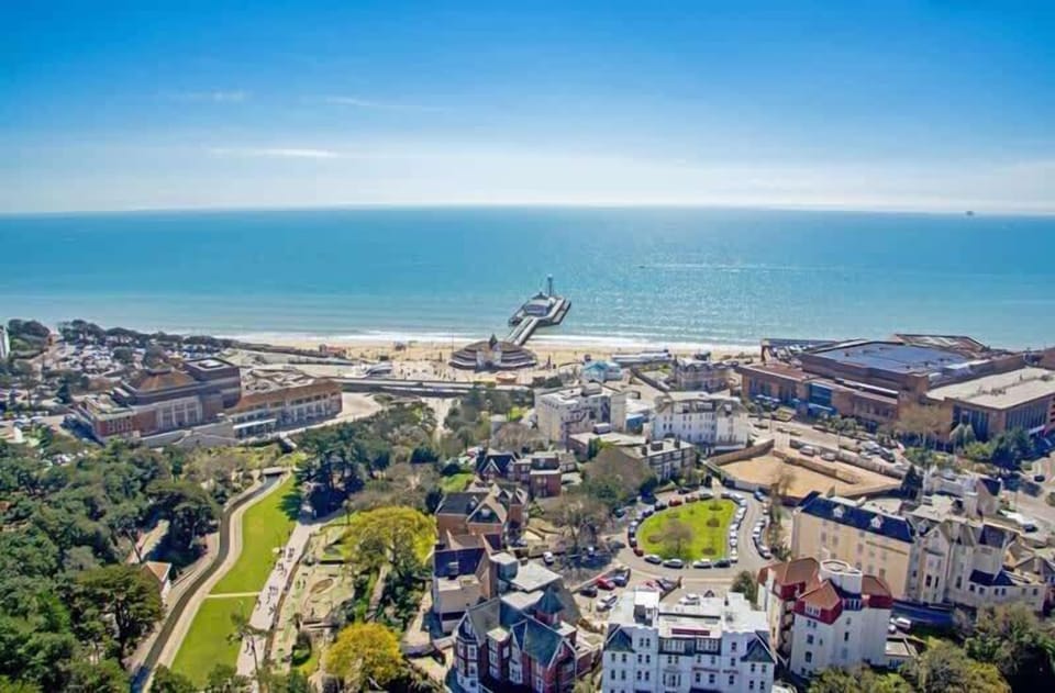 Stunning arial view of Bournemouth Town from the Famous Gardens out the the iconic pier approach. 