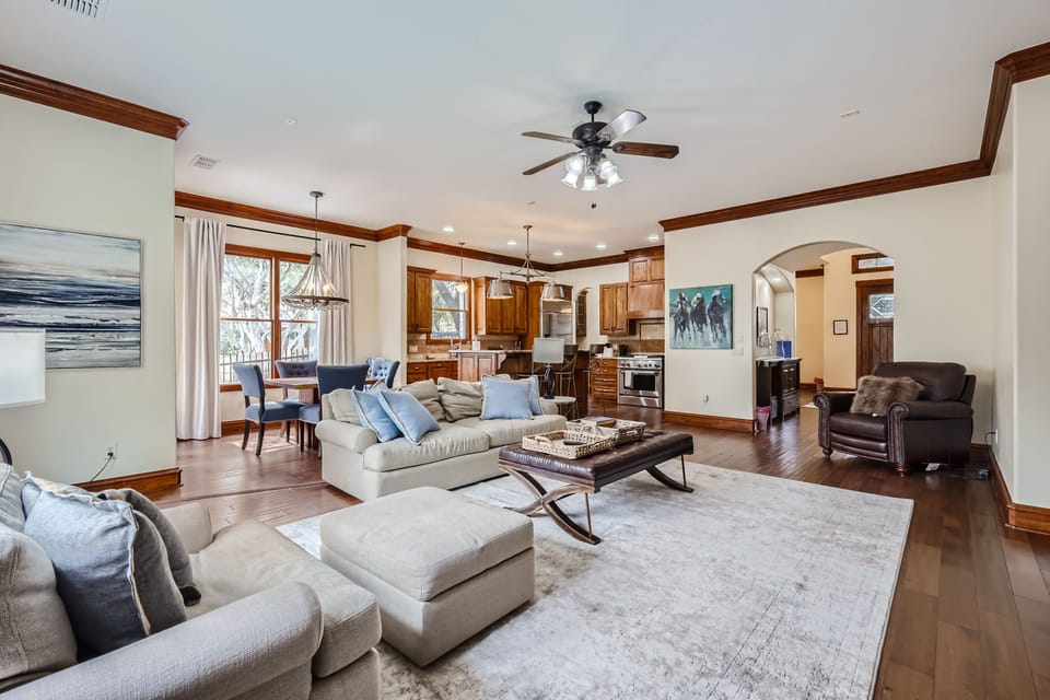 The main living room with plenty of comfortable seating.