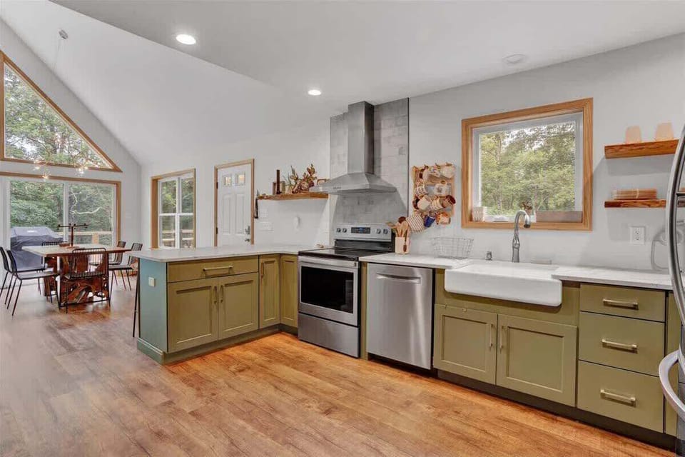 Kitchen leading into the dining and living room