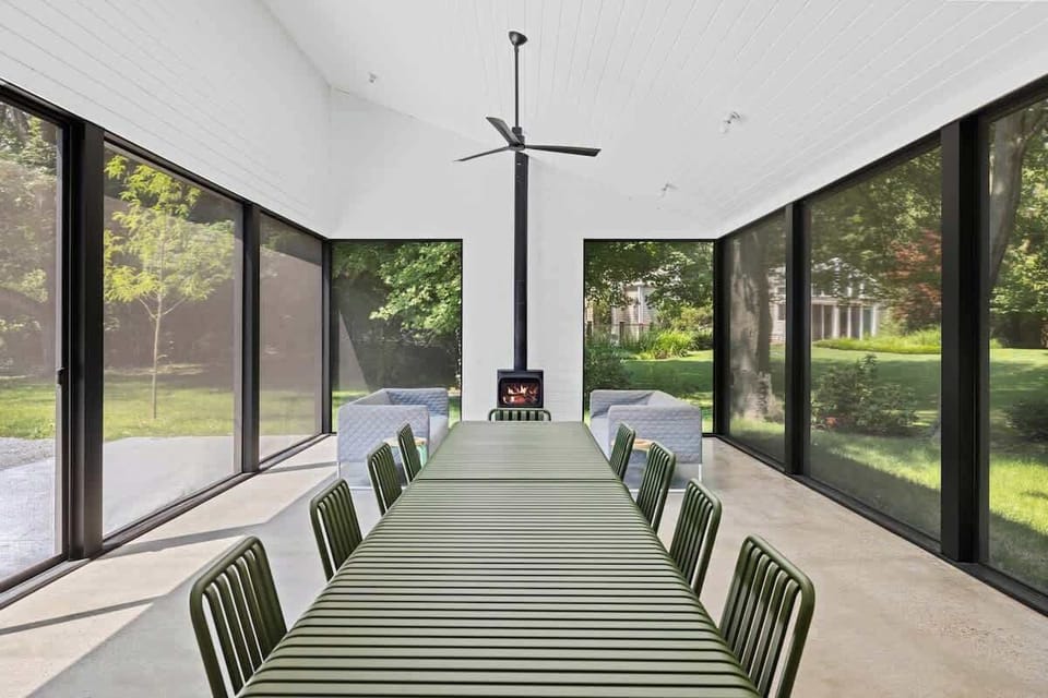 The porch is ready to host memorable gatherings and delightful conversations.