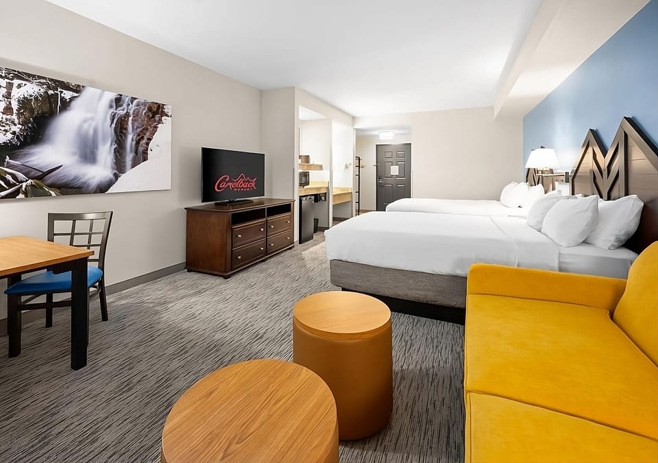 Stretch out with spacious layout, TV entertainment, and dining nook.
