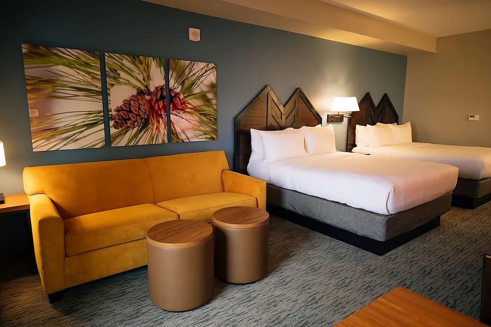 Settle in with plush seating and softly lit comfort.