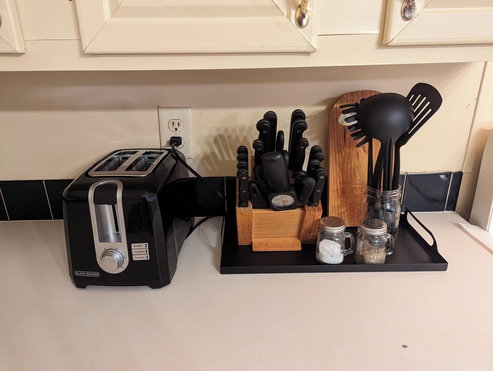 Toast for two, and clean new kitchen items.