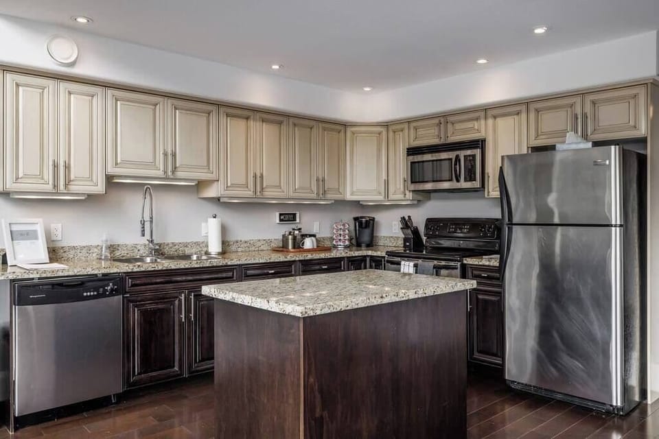 Lots of counter and cupboard space to cook at home!