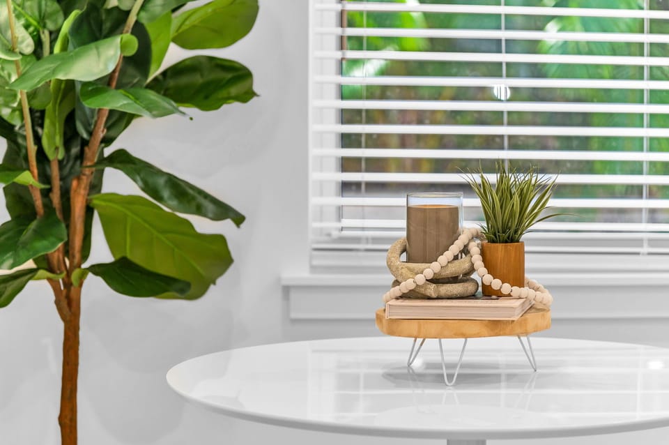 A beautifully designed spacious and modern kitchen with white shaker cabinets, marbled quartz countertops, stainless steel appliances, ice maker and fully equipped with everything you need to serve 6 - 8 guests.