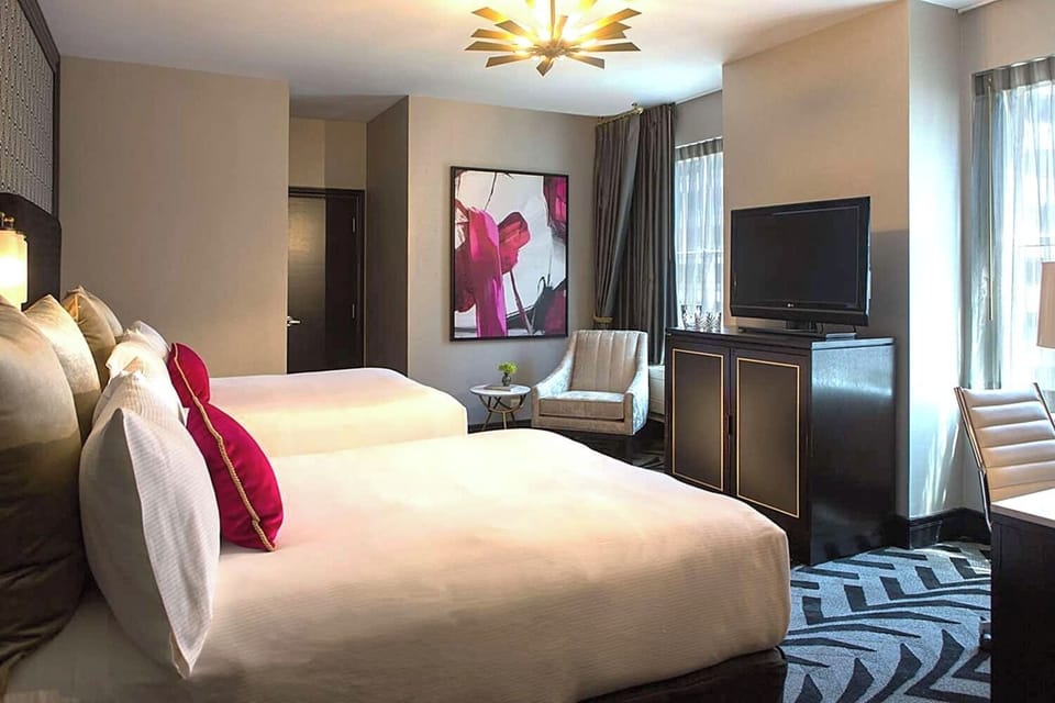 Stretch out in a spacious room with seating and entertainment.