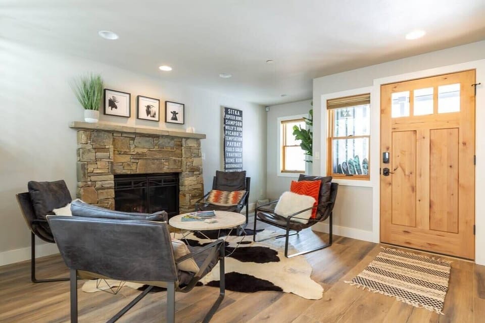 Warm up by the gas fireplace as you chat with loved ones in the well-decorated sitting room.