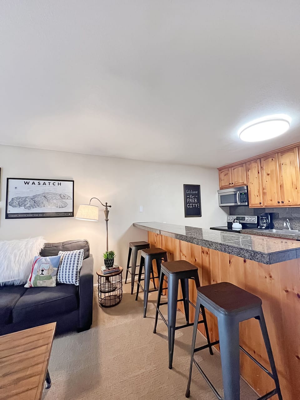 Breakfast bar seating perfect for morning coffee or evening drinks