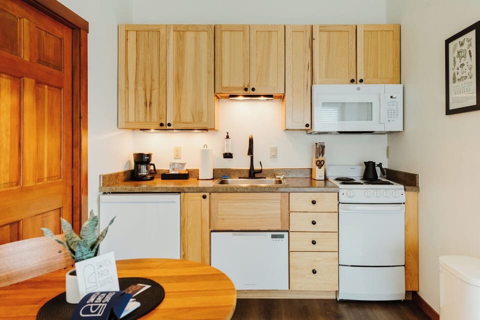 [Full kitchen] "The apartment has an impressive and efficient kitchen -- loved that we had a variety of appliances for preparing food while staying there."