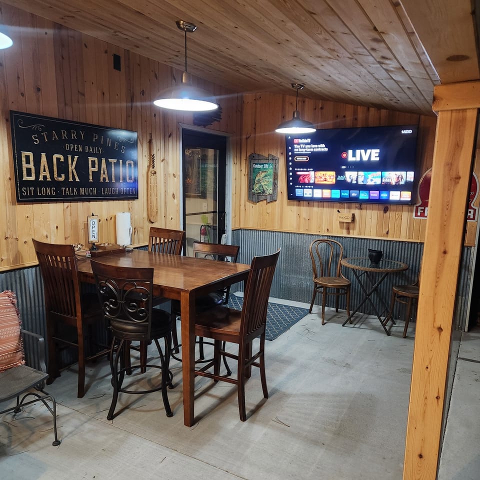 Large TV and tables to play games or just hang out 