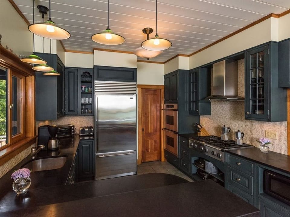 State of the art chef's kitchen with sub zero refrigerator.

