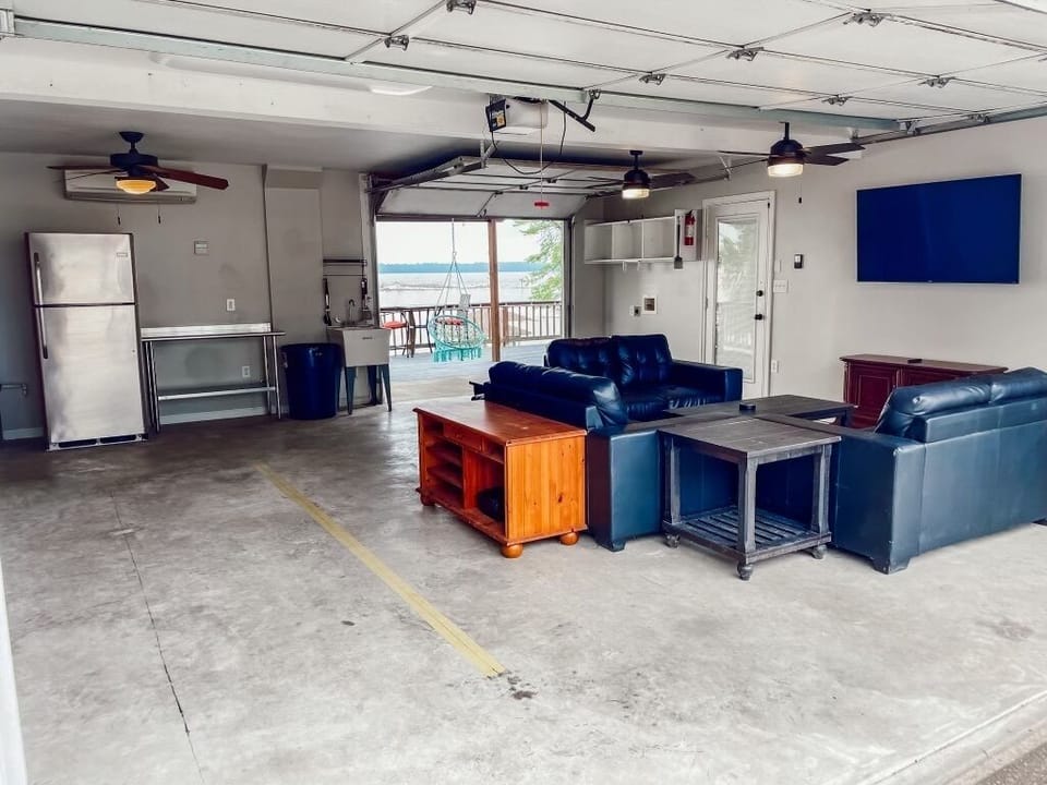 Insulated and air conditioned second living room in the downstairs garage! 