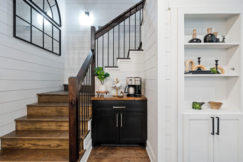 Coffee bar featuring a combo drip coffee & k-pod coffee maker. 