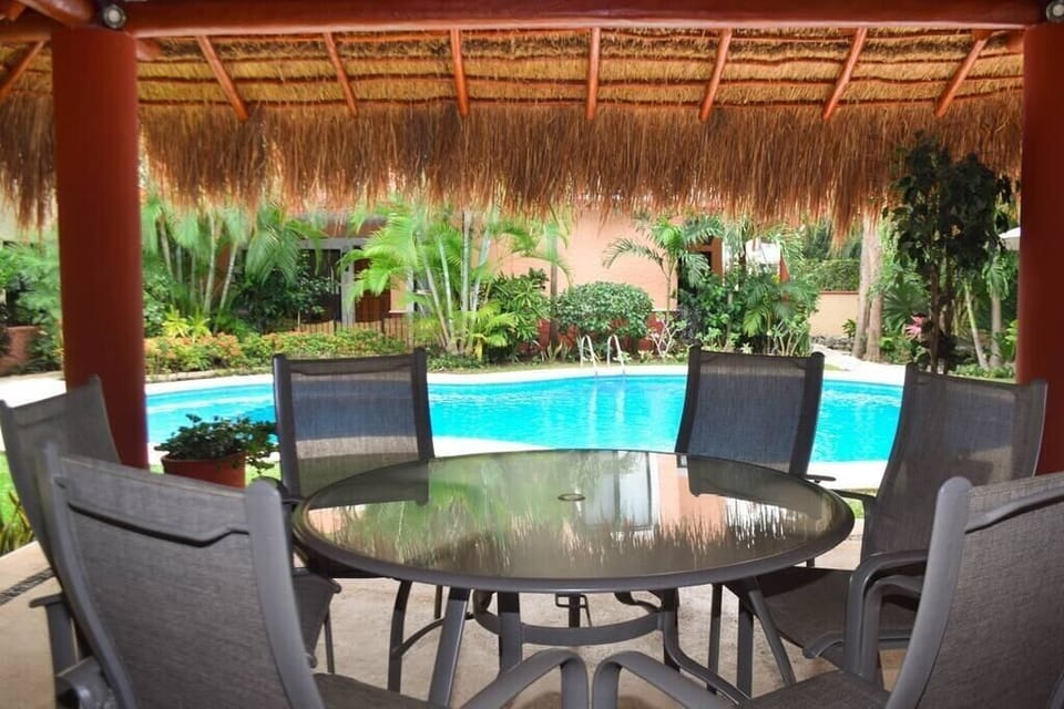 common area, pool and dining roomg / area comun  palapa con mesas y sillas y alberca