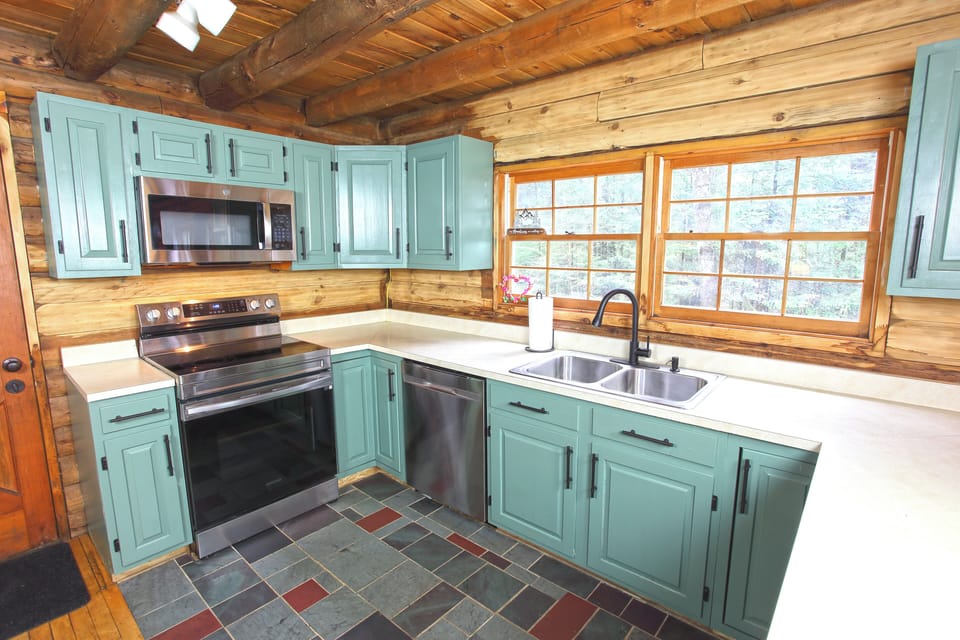 Fully stocked kitchen.
