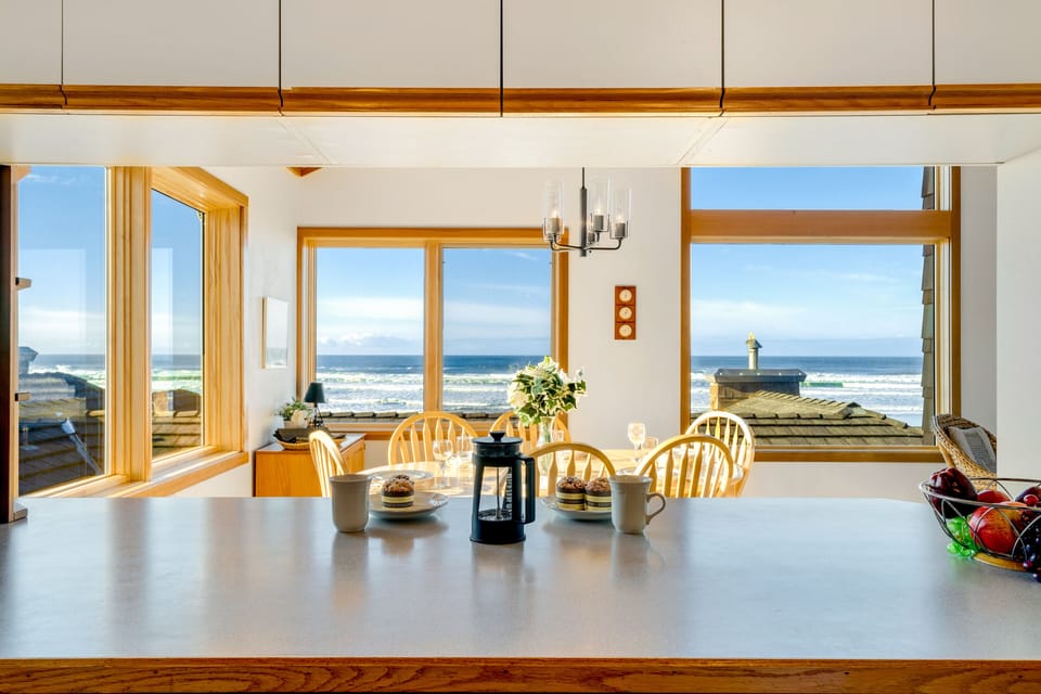 Gorgeous views from the fully equipped kitchen with a breakfast bar.