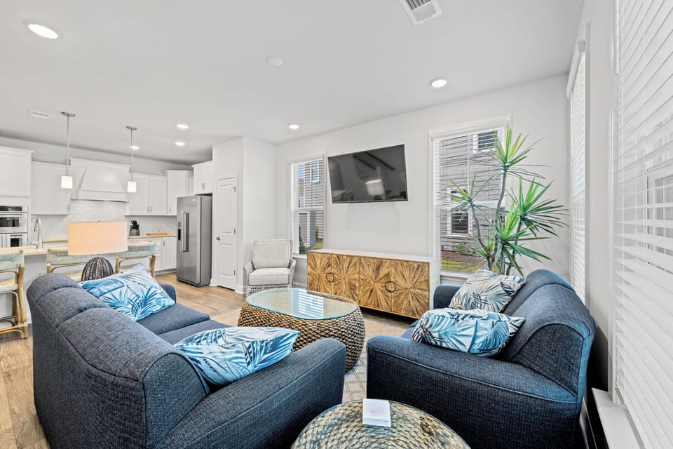 This comfy living room offers space for everyone to gather!