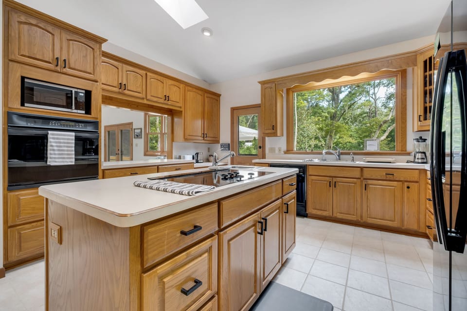 Kitchen with view of lake
