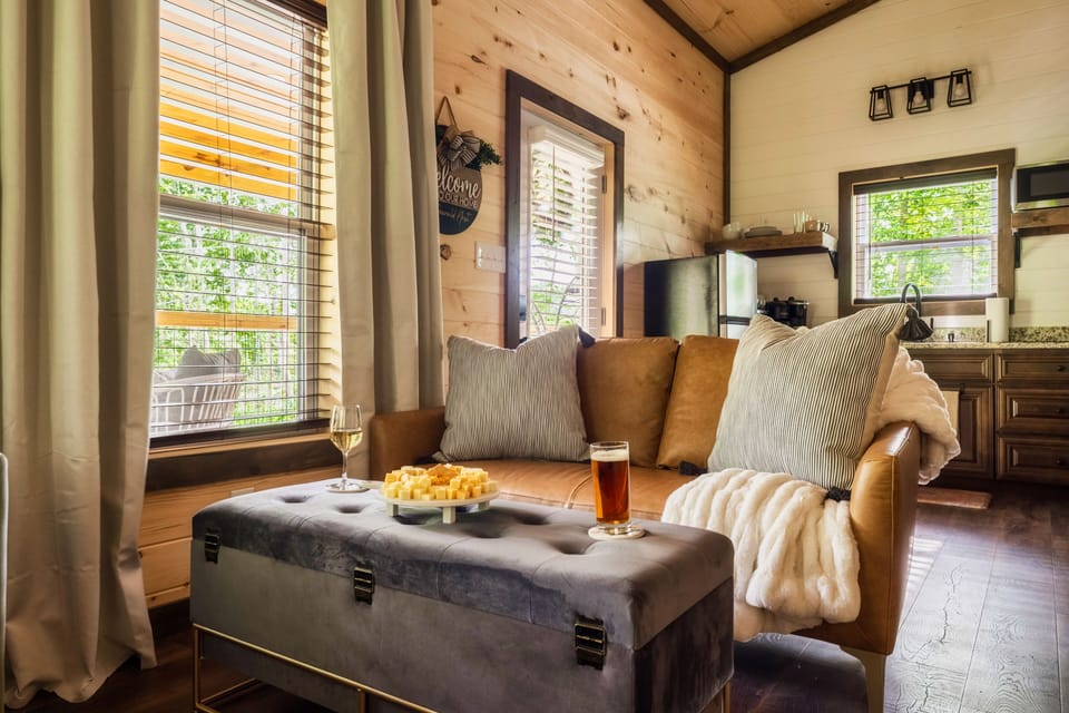 Comfortable loveseat with ottoman.