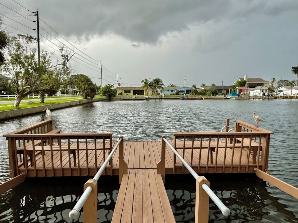 Try your hand at fishing or Yoga on the floating dock. Steep walkway at low tide