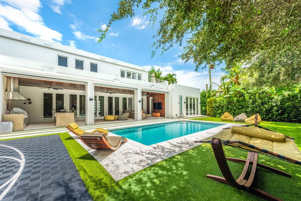 Family friendly backyard with private pool and relaxing outdoor space