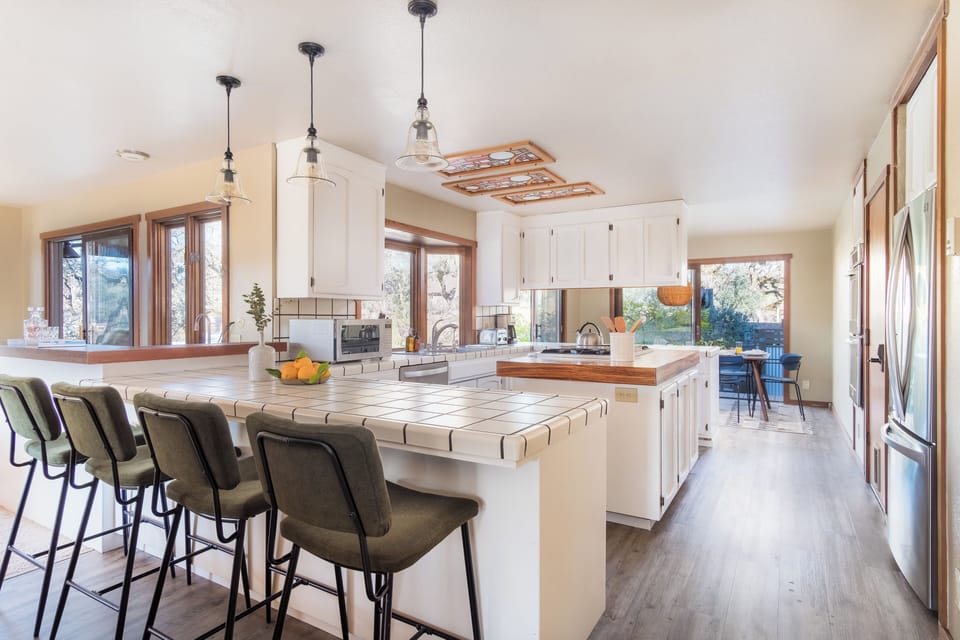 Spacious and bright kitchen.