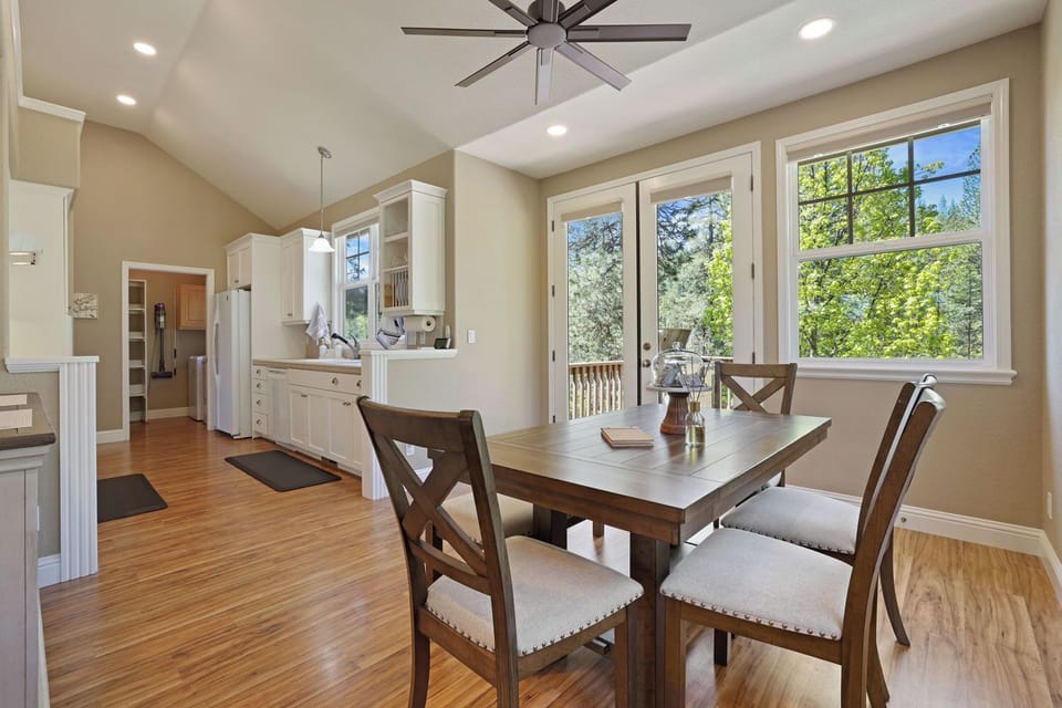 Dining room/kitchen. Everything you need to cook/bake, utensils, dinnerware, etc