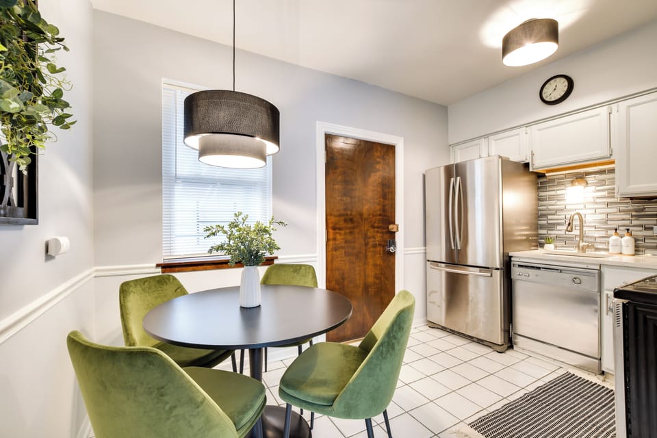 Kitchen | 2nd-Floor Unit | Private Deck | Community Coin Laundry