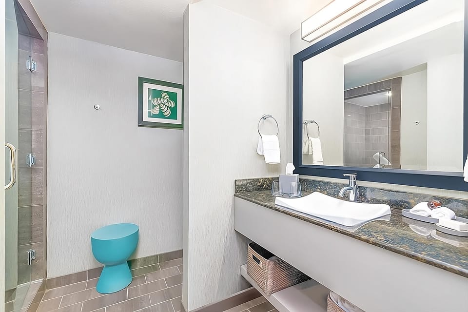 Start your day with bright lighting and spa-clean finishes.