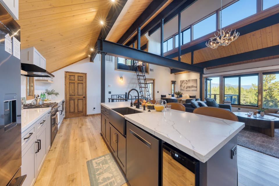 Chef's kitchen comes fully-equipped and features a gas range.