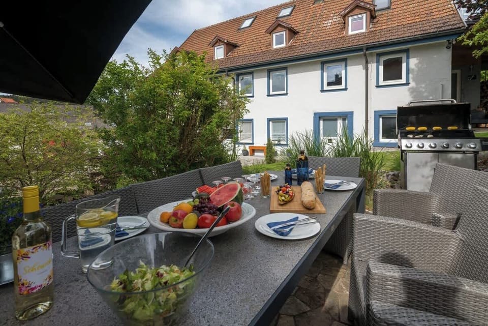 Blick von der Terrasse auf das Haus 