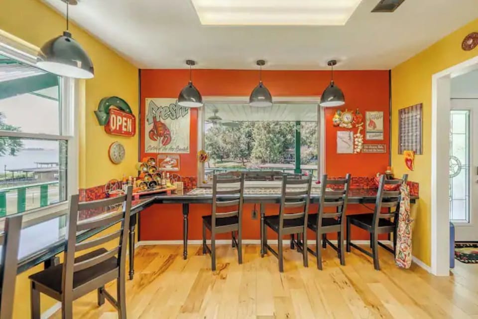 Seating in the kitchen looking out to the lake