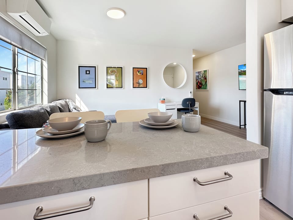 Kitchen peninsula is perfect for morning coffee