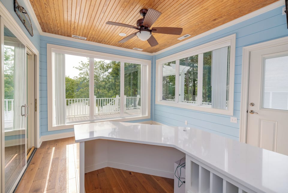Separate office with privacy, and terrific lake views 