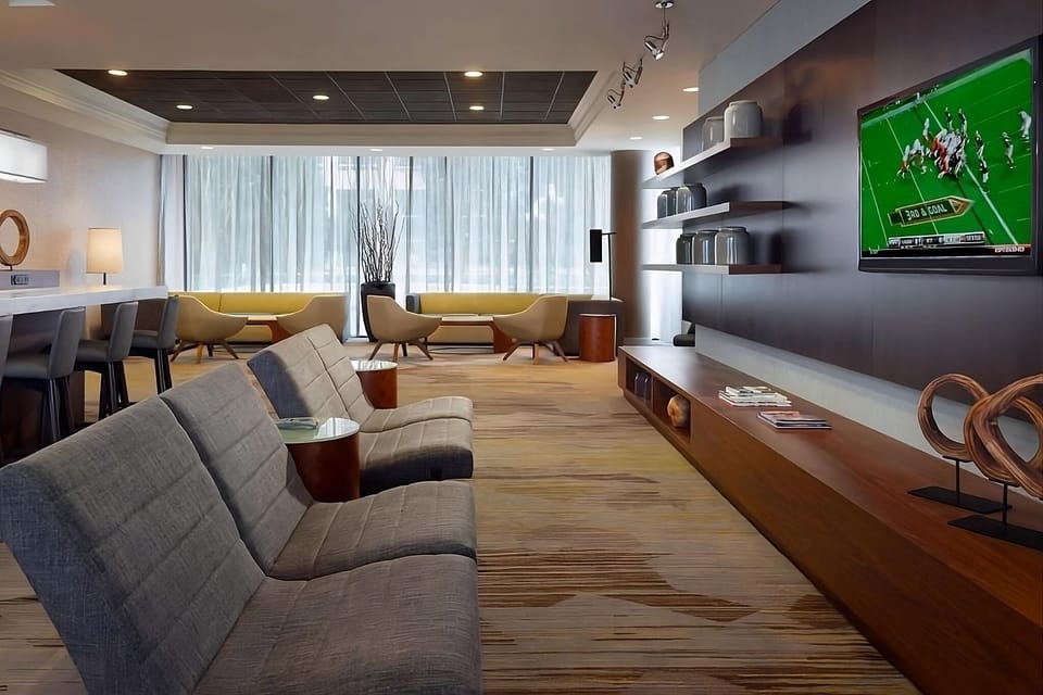 Stretch out on plush sofas beneath soft, relaxing lighting.