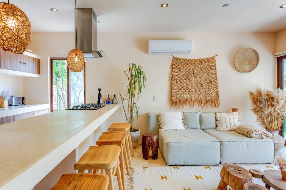 Most of the time everyone convenes in the kitchen, so here are 4 bar stools!