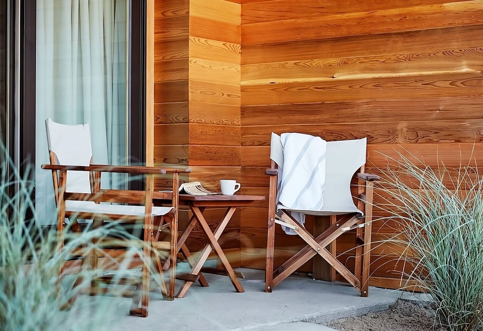 Sip morning coffee outside, wrapped in coastal calm.