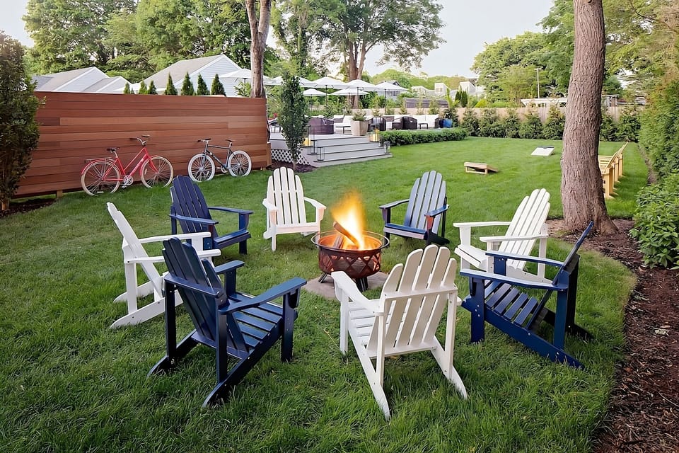 Toast s’mores around the fire pit under open skies.