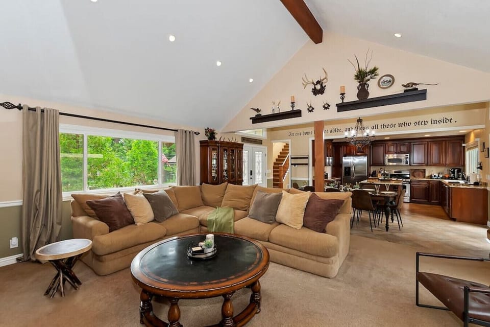 Open concept living room, dining and kitchen