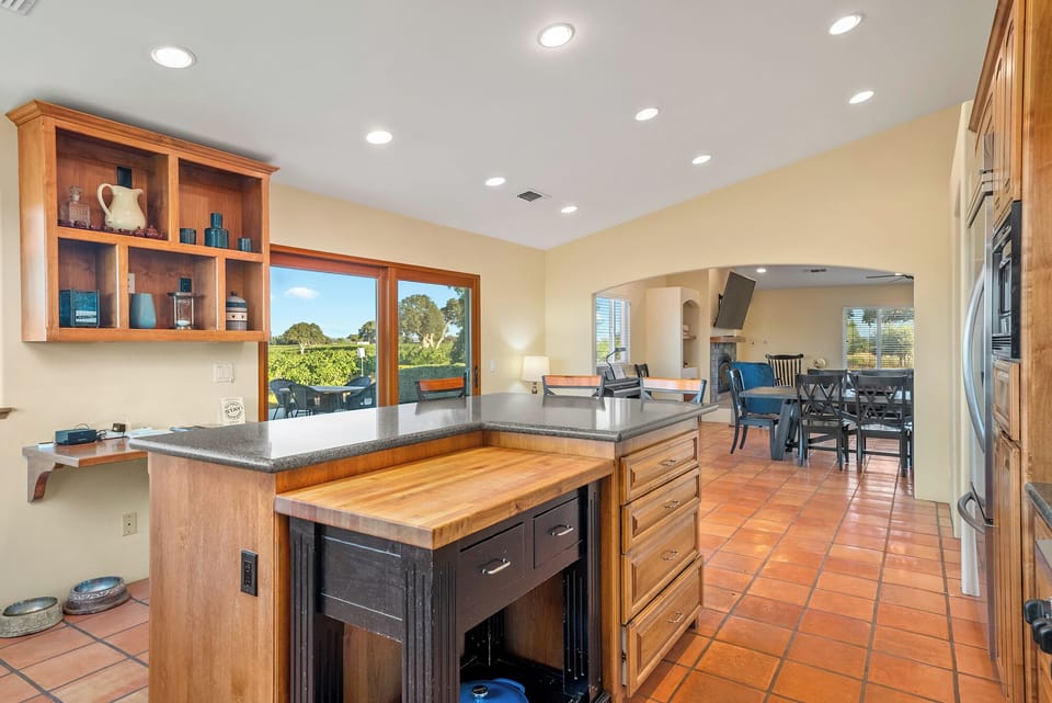 Expansive kitchen island makes serving a meal easy