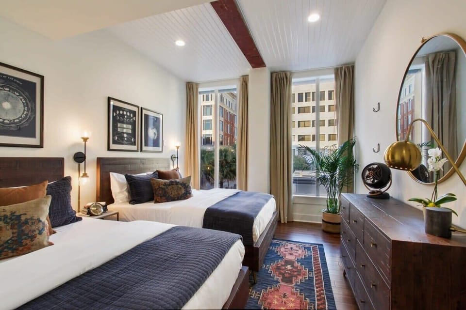 Unit 202 | Bedroom 5 | 2 Queen Beds | Natural Light | First Floor of Second Floor Unit