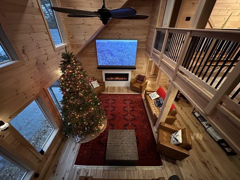Living room with Christmas tree set up