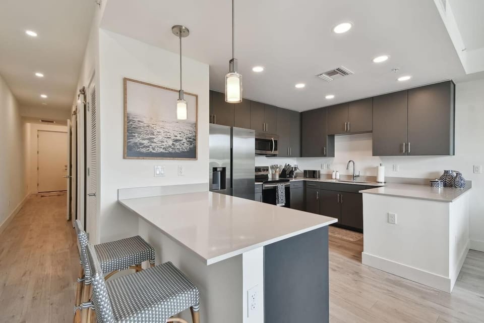 Kitchen island with bar stools
