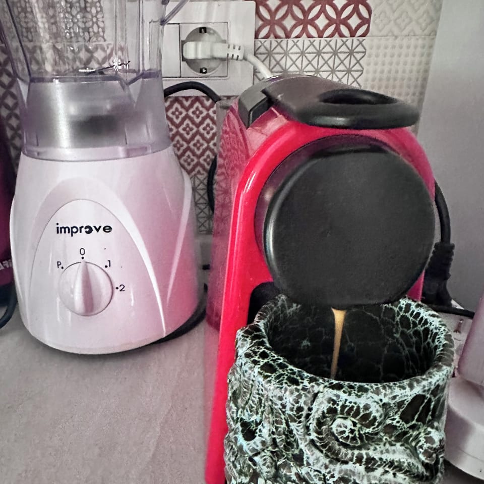 Bottom floor apartment espresso maker.