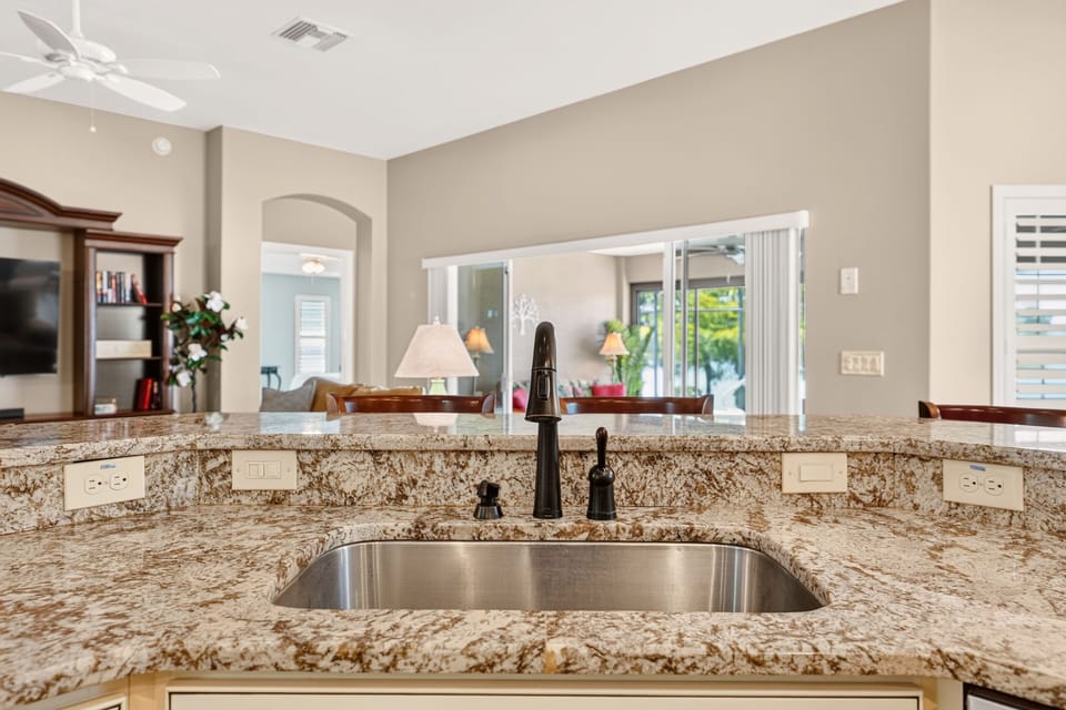 View from kitchen island sink. 