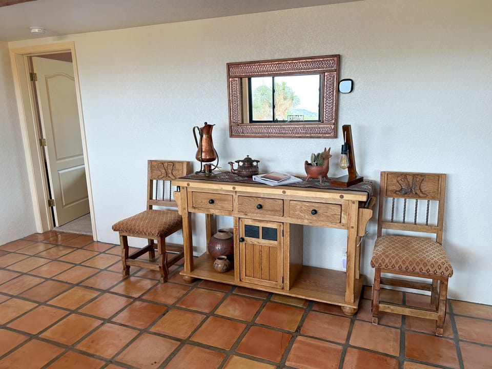 Console table in dining area.